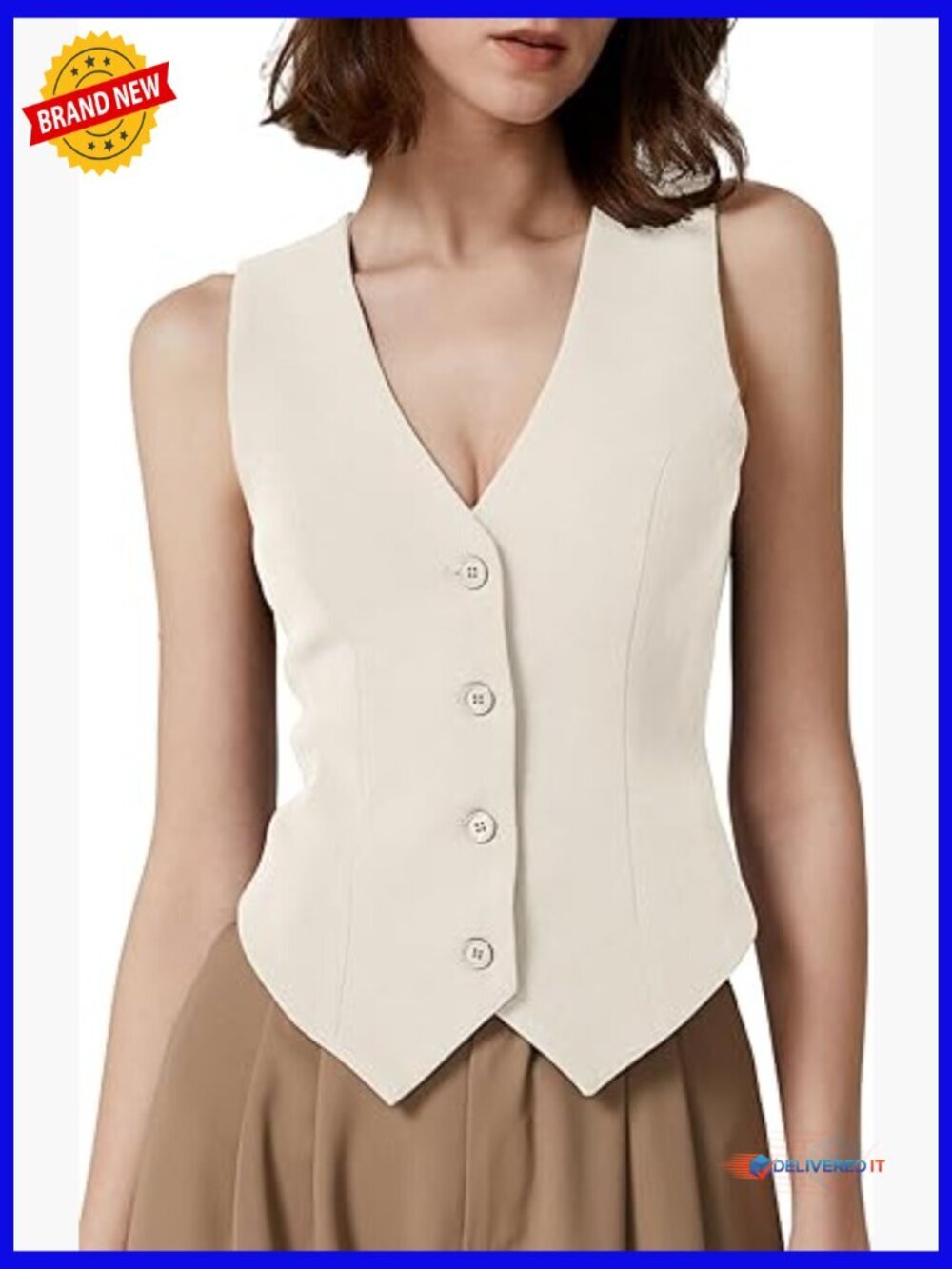 V Neck Vest Top Sleeveless Button Down Fully Lined Crop Top